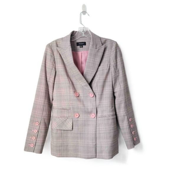 YINER Jackets & Blazers - Yiner Plaid Double Breasted Blazer Pink Buttons Notched Lapel Long Sleeves Small